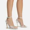 EGO Certified Silver Metallic Detail Square Toe Flared Block Heel In White Faux Leather -EGO Sales Store 16 08 22 fw12833