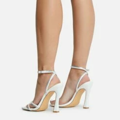 EGO Certified Silver Metallic Detail Square Toe Flared Block Heel In White Faux Leather -EGO Sales Store 16 08 22 fw12835