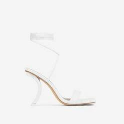 EGO Move-On Lace Up Square Toe Curved Chain Link Heel In White Faux Leather -EGO Sales Store 16 08 22 fw12945