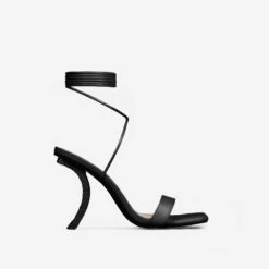 EGO Move-On Lace Up Square Toe Curved Chain Link Heel In Black Faux Leather -EGO Sales Store 16 08 22 fw12948