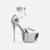 EGO Gabby Strappy Detail Peep Toe Extreme Platform Stiletto Heel In Silver Patent -EGO Sales Store 20 01 23 fw acc49464 sq