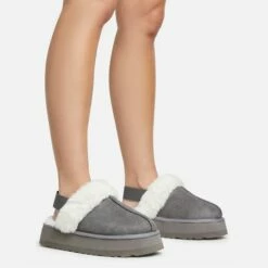 EGO Head-High Faux Fur Trim Sling Back Platform Slipper In Grey Faux Suede -EGO Sales Store 20 01 23 fw acc50516 sq