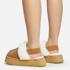 EGO Head-High Faux Fur Trim Sling Back Platform Slipper In Chestnut Brown Faux Suede -EGO Sales Store 20 01 23 fw acc50523 sq