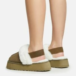 EGO Head-High Faux Fur Trim Sling Back Platform Slipper In Green Faux Suede -EGO Sales Store 20 01 23 fw acc50528 sq