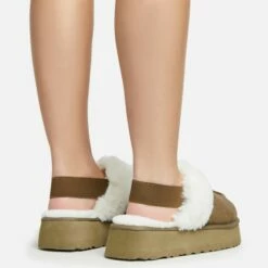 EGO Head-High Faux Fur Trim Sling Back Platform Slipper In Green Faux Suede -EGO Sales Store 20 01 23 fw acc50529 sq