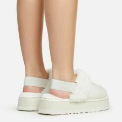 EGO Head-High Faux Fur Trim Sling Back Platform Slipper In Cream Faux Suede -EGO Sales Store 20 01 23 fw acc50539 sq