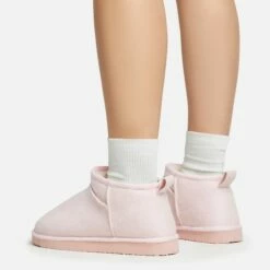 EGO Ultra Mini Ankle Length Faux Fur Lining Boots In Light Pink Faux Suede -EGO Sales Store 20 01 23 fw acc50553 sq