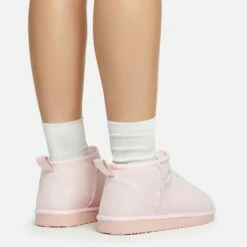 EGO Ultra Mini Ankle Length Faux Fur Lining Boots In Light Pink Faux Suede -EGO Sales Store 20 01 23 fw acc50554 sq