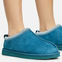 EGO Catch-Up Aztec Detail Faux Fur Lining Flat Slipper In Teal Faux Suede -EGO Sales Store 20 01 23 fw acc50572 sq