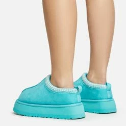 EGO Tazmin Aztec Detail Faux Fur Lining Platform Slipper In Blue Faux Suede -EGO Sales Store 20 01 23 fw acc50578 sq