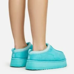EGO Tazmin Aztec Detail Faux Fur Lining Platform Slipper In Blue Faux Suede -EGO Sales Store 20 01 23 fw acc50579 sq