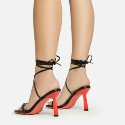 EGO Uno Lace Up Buckle Detail Red Slanted Heel In Black Faux Leather -EGO Sales Store 20 01 23 fw acc50658 sb