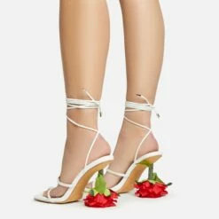 EGO Thorne Lace Up Double Strap Square Toe Rose Statement Heel In White Faux Leather -EGO Sales Store 20 01 23 fw acc50717 sb2