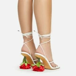 EGO Thorne Lace Up Double Strap Square Toe Rose Statement Heel In White Faux Leather -EGO Sales Store 20 01 23 fw acc50718 sb