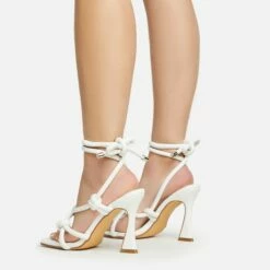 EGO Vera Lace Up Knotted Strap Detail Square Toe Flared Block Heel In White Faux Leather -EGO Sales Store 20 01 23 fw acc50734 sb2
