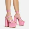 EGO Amazoness Lace Up Extreme Strappy Detail Platform Block Heel In Pink Patent -EGO Sales Store 20 01 23 fw acc50811 s