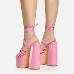EGO Amazoness Lace Up Extreme Strappy Detail Platform Block Heel In Pink Patent -EGO Sales Store 20 01 23 fw acc50813 sb