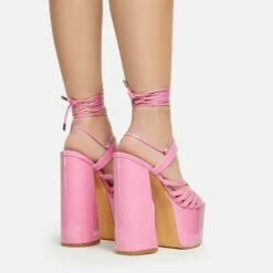 EGO Amazoness Lace Up Extreme Strappy Detail Platform Block Heel In Pink Patent -EGO Sales Store 20 01 23 fw acc50814 sb2