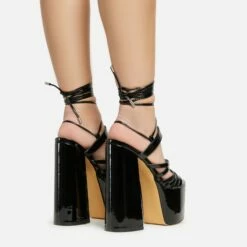 EGO Amazoness Lace Up Extreme Strappy Detail Platform Block Heel In Black Patent -EGO Sales Store 20 01 23 fw acc50830 sb