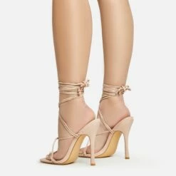 EGO Summer-Night Lace Up Textured Strap Detail Square Toe Heel In Nude Patent -EGO Sales Store 20 01 23 fw acc50835 sb