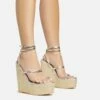 EGO Arred Clear Perspex Strap Detail Woven Platform Wedge In Silver Faux Leather