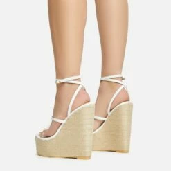 EGO Arred Clear Perspex Strap Detail Woven Platform Wedge In White Faux Leather -EGO Sales Store 20 01 23 fw acc50861 sb