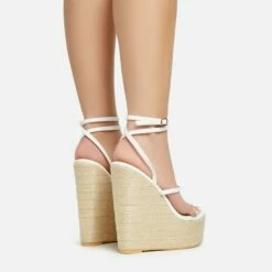 EGO Arred Clear Perspex Strap Detail Woven Platform Wedge In White Faux Leather -EGO Sales Store 20 01 23 fw acc50862 sb2