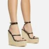 EGO Arred Clear Perspex Strap Detail Woven Platform Wedge In Black Faux Leather -EGO Sales Store 20 01 23 fw acc50864 s