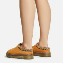 EGO Lil Aztec Detail Chunky Rubber Sole Faux Fur Lining Flat Slipper In Chestnut Brown Faux Suede -EGO Sales Store 20 01 23 fw acc51050 sq