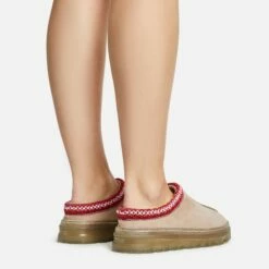 EGO Lil Aztec Detail Chunky Rubber Sole Faux Fur Lining Flat Slipper In Taupe Faux Suede -EGO Sales Store 20 01 23 fw acc51055 sq