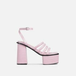 EGO Perocious Strappy Square Toe Platform Block Heel In Pink Croc Print Faux Leather -EGO Sales Store 20 01 23 fw acc51200 sq