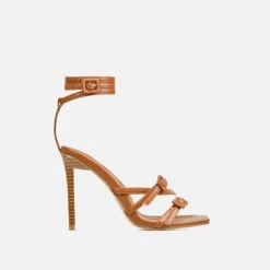 EGO Brady Double Buckle Strap Detail Square Toe Stiletto Heel In Tan Brown Faux Leather -EGO Sales Store 20 01 23 fw acc51214 sq