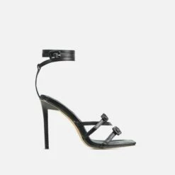 EGO Brady Double Buckle Strap Detail Square Toe Stiletto Heel In Black Faux Leather -EGO Sales Store 20 01 23 fw acc51218 sq
