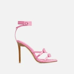 EGO Brady Double Buckle Strap Detail Square Toe Stiletto Heel In Pink Faux Leather -EGO Sales Store 20 01 23 fw acc51220 sq