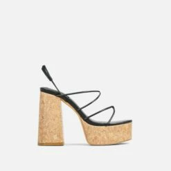 EGO Buffy Twisted Strap Detail Slingback Cork Platform Block Heel In Black Faux Leather -EGO Sales Store 20 01 23 fw acc52659 sq