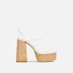 EGO Buffy Twisted Strap Detail Slingback Cork Platform Block Heel In White Faux Leather -EGO Sales Store 20 01 23 fw acc52661 sq