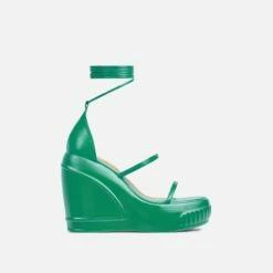 EGO Beach-Side Lace Up Strappy Platform Wedge Heel In Green Faux Leather And Rubber -EGO Sales Store 20 01 23 fw acc52672 sq1