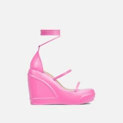EGO Beach-Side Lace Up Strappy Platform Wedge Heel In Pink Faux Leather And Rubber -EGO Sales Store 20 01 23 fw acc52672 sq2