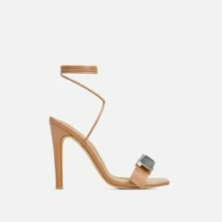 EGO Get-In-Loser Lace Up Buckle Detail Square Toe Stiletto Heel In Dark Nude Faux Leather -EGO Sales Store 20 01 23 fw acc52673 sq