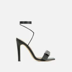 EGO Get-In-Loser Lace Up Buckle Detail Square Toe Stiletto Heel In Black Faux Leather -EGO Sales Store 20 01 23 fw acc52675 sq