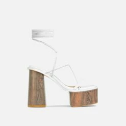 EGO Free-Soul Lace Up Strappy Square Toe Wood Effect Platform Block Heel In White Faux Leather -EGO Sales Store 20 01 23 fw acc52700 1 sq