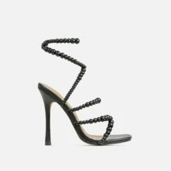 EGO Daya Lace Up Beaded Strap Detail Square Toe Stiletto Heel In Black Faux Leather -EGO Sales Store 20 01 23 fw acc52704 sq