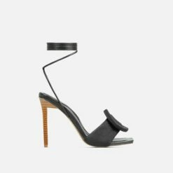EGO Layla Lace Up Mix Match Buckle Detail Square Toe Stiletto Heel In Black Linen -EGO Sales Store 20 01 23 fw acc52705 sq