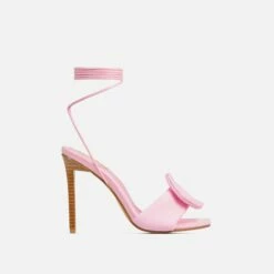 EGO Layla Lace Up Mix Match Buckle Detail Square Toe Stiletto Heel In Pink Linen -EGO Sales Store 20 01 23 fw acc52706 sq