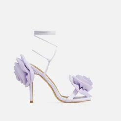 EGO Rosalia Lace Up Knotted Strap 3D Rose Detail Square Toe Stiletto Heel In Lilac Faux Leather -EGO Sales Store 20 01 23 fw acc52713 sq