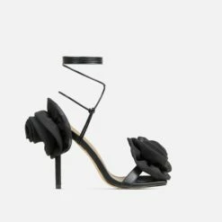 EGO Rosalia Lace Up Knotted Strap 3D Rose Detail Square Toe Stiletto Heel In Black Faux Leather -EGO Sales Store 20 01 23 fw acc52715 sq