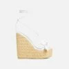 EGO Bloomy Lace Up 3D Flower Detail Woven Platform Wedge Heel In White Faux Leather -EGO Sales Store 20 01 23 fw acc52716 sq1