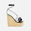 EGO Bloomy Lace Up 3D Flower Detail Woven Platform Wedge Heel In Black Faux Leather -EGO Sales Store 20 01 23 fw acc52716 sq2