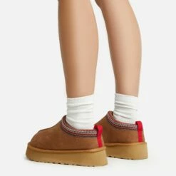 EGO Tazmin Aztec Detail Faux Fur Lining Platform Slipper In Chestnut Faux Suede -EGO Sales Store 20 01 23 fw acc52721 sb