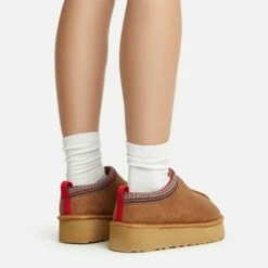 EGO Tazmin Aztec Detail Faux Fur Lining Platform Slipper In Chestnut Faux Suede -EGO Sales Store 20 01 23 fw acc52722 sb2